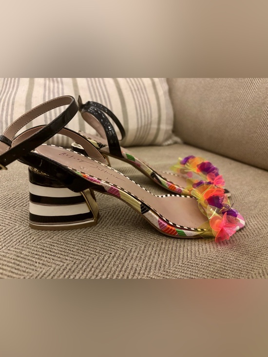 Betsey Johnson Shoes - Betsey Johnson Black Strappy Heels with Multicolor Floral Accents